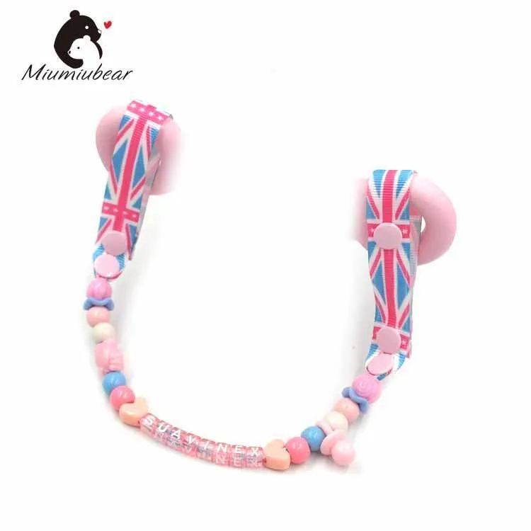 pink UK Портативный анти-капля слинг держатель ручной цепи для детской бутылочки или поильника сделанный с бисером Подгонянный для ребенка имя - Цвет: pink UK