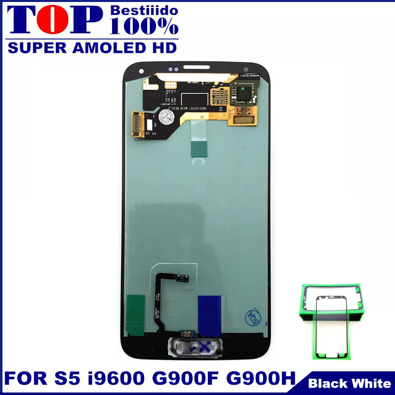 AMOLED lcd сенсорный дигитайзер экран для samsung Galaxy S5 i9600 G900 Мобильный телефон lcd s полная сборка Замена-белый и черный