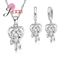 trendy hollow out heart design fashion 925 sterling silver crystal pendant necklaces earrings jewelry set for women