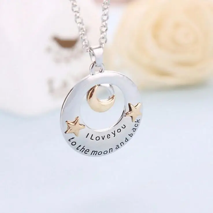 Цепочка с подвеской в виде букв I love you to the Moon and back|i you|moon backchain necklace |