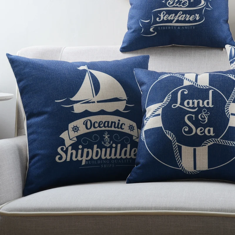 Подушка в морском стиле береговой Декоративные диванные подушки Чехол Синий с