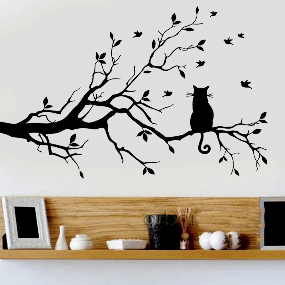 Съемные DIY ПВХ наклейки на стену кошка длинной ветке дерева настенные в виде