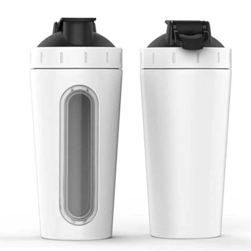 Белый 700ml Протеин шейкер бутылки Нержавеющая сталь бутылка для воды в тренажерном зале Фитнес для тренировок на улице, пить молоко порошка смеситель бутылка для воды - Цвет: Белый