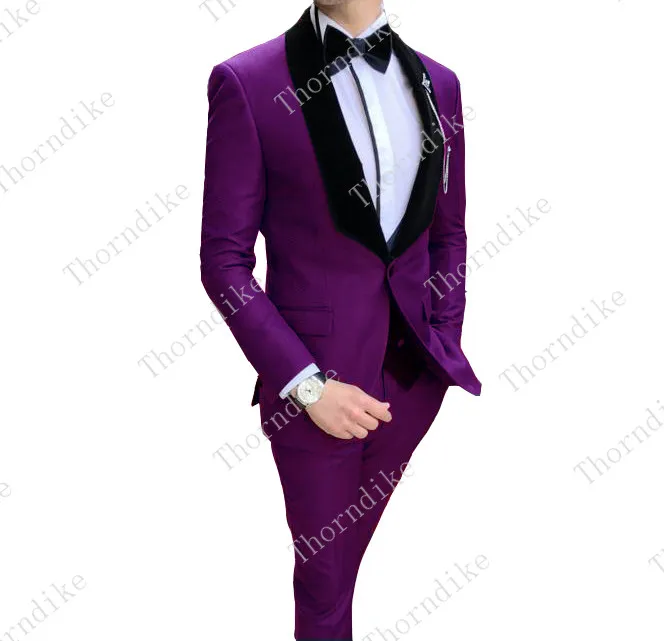 purple Gwenhwyfar Tide мужские красочные модные свадебные костюмы плюс размер желтый розовый зеленый синий пурпурный костюмы, куртки, брюки жилет 3 шт смокинги - Цвет: purple