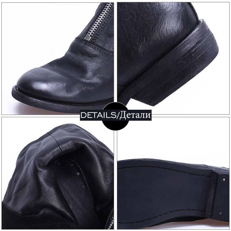 

WETKISS Genuine Leather Women Ankle Boots Round Toe Zip Footwear Motorcycle Female Boot Winter Thick Heels Shoes Women 2018 New