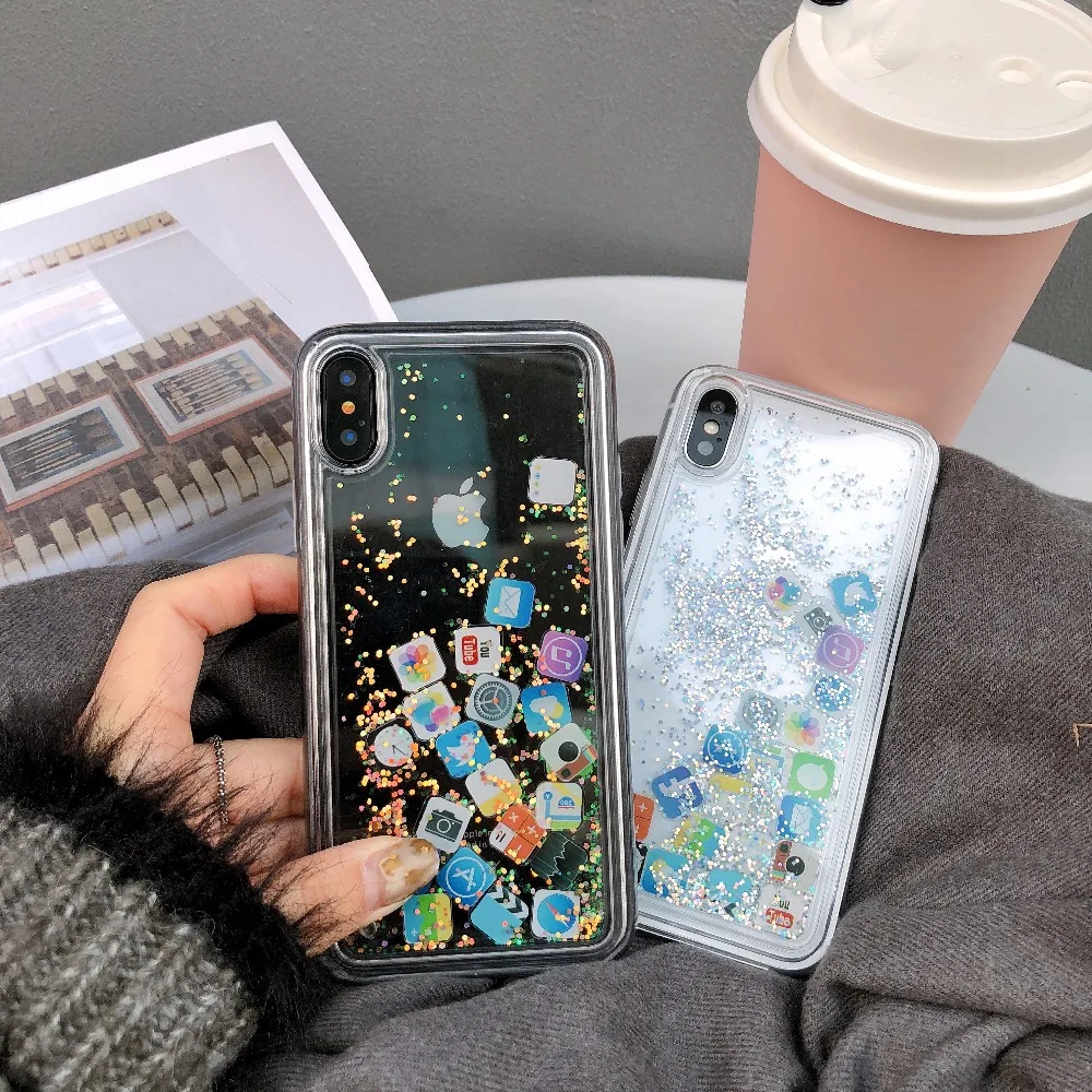 Liquid Glitter phone Case Cover For iphone 7 8 Plus XS MAX XR X 6 6S Bling Quicksand Dynamic Soft TPU | Мобильные телефоны и