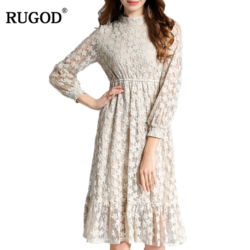 Rugod 2018 новое платье с цветочной вышивкой Двойная Ткань Кружевное для женщин