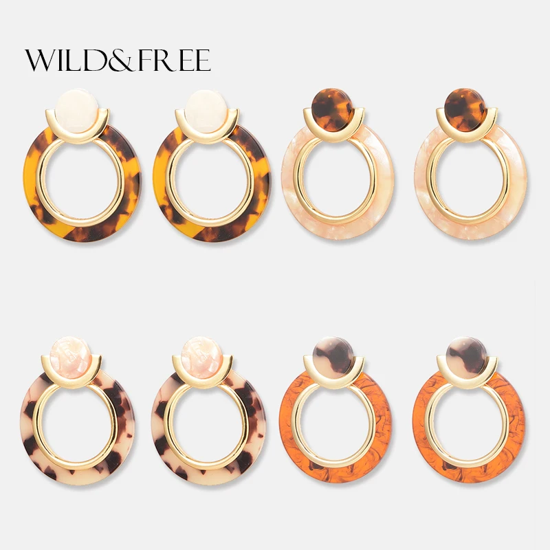 

Round Circle Leopard Acrylic Resin Dangle Earrings For Women Gold Color Alloy Geometric Female Statement Earrings Jewelry