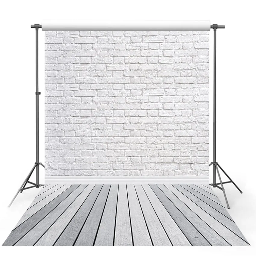 

Photo Background Grey Wood Floor Studio Vinyl White Bricks Photography Backdrop for Pets Cakes Photos D-9713