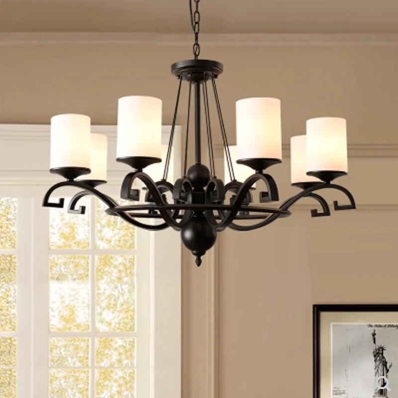 Американская классическая черная Потолочная люстра из кованого железа