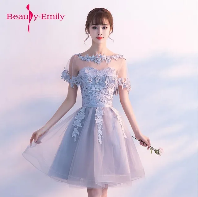 Grey-Short Красивое платье для выпускного вечера с аппликацией Emily cappa, вечерние платья, длинные элегантные вечерние платья - Цвет: Grey-Short