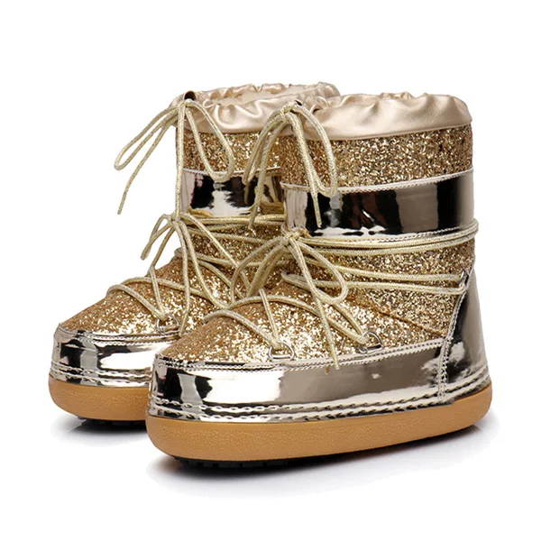 Gold Boots Cuculus/зимние ботинки; Зимние ботильоны; женская обувь; теплые ботинки на меху; женская повседневная обувь размера плюс; нескользящая обувь на платформе с золотым украшением - Цвет: Gold Boots