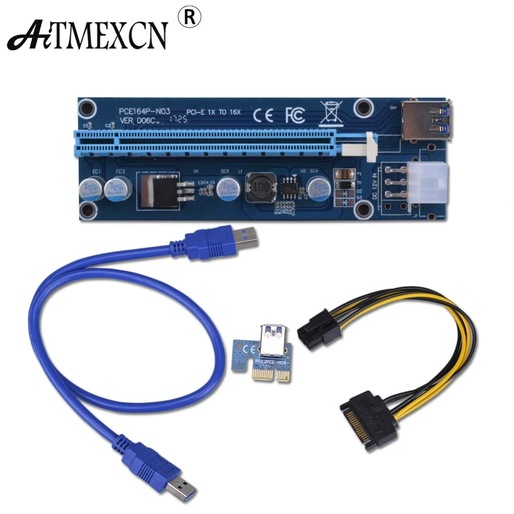 4 шт. PCI E 1x к 16x блок питания ed Riser адаптер карта с 60 см USB 3 0 удлинитель и MOLEX SATA кабель