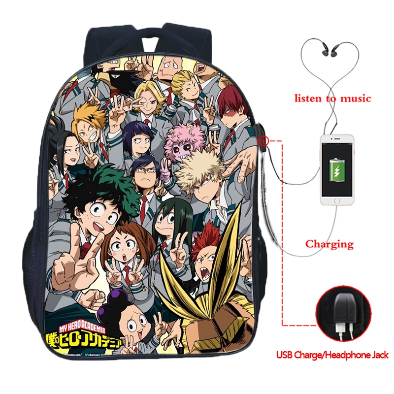 Рюкзак Boku No Hero Academia My школьный рюкзак для мальчиков и девочек с usb зарядкой модный