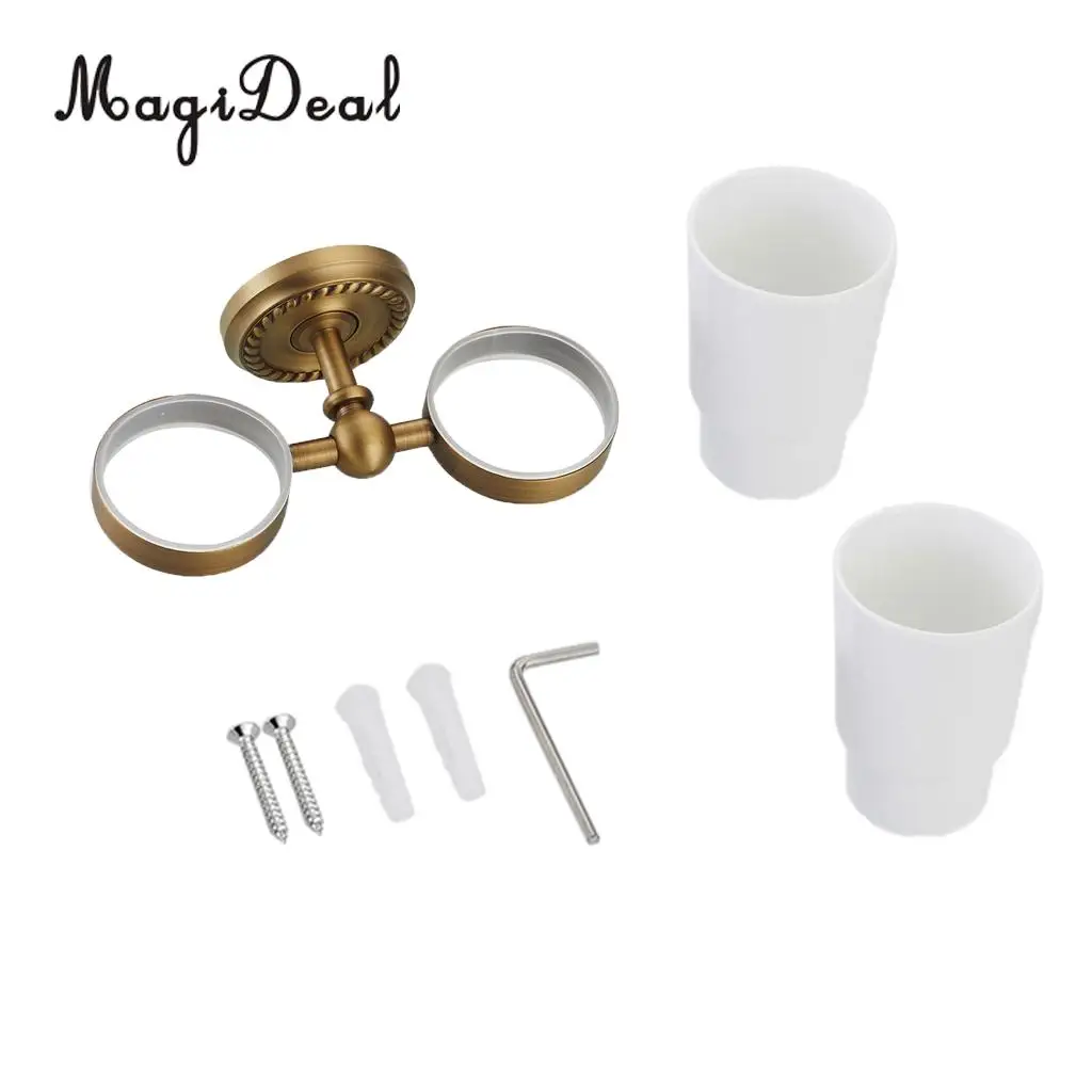 

Bathroom Double Tumbler Toothbrush Holder Ceramic Cups Set Wall Mounted
