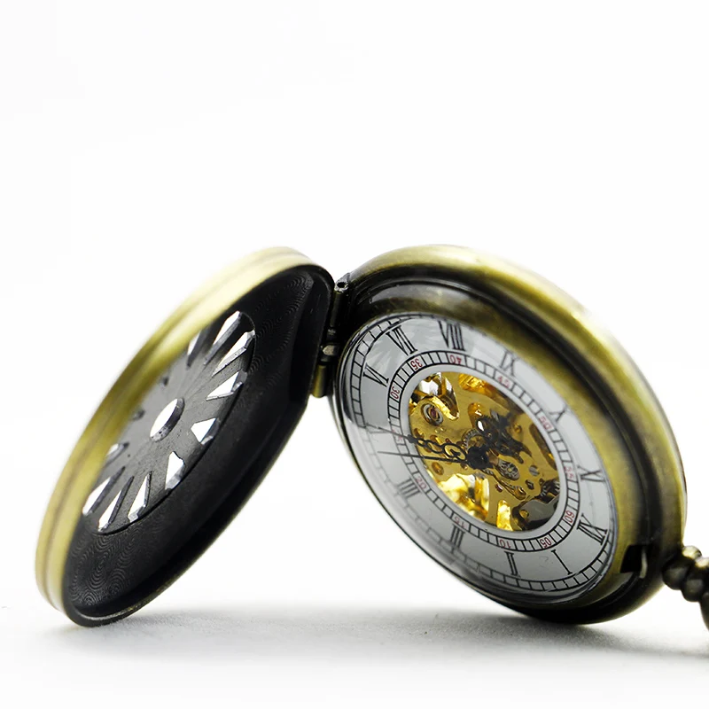 Antique Rudder Shape Hollow Mechanical Pocket Watch Retro Steampunk Skeleton Style Fob Chain Men's Watch Festival Best Gift