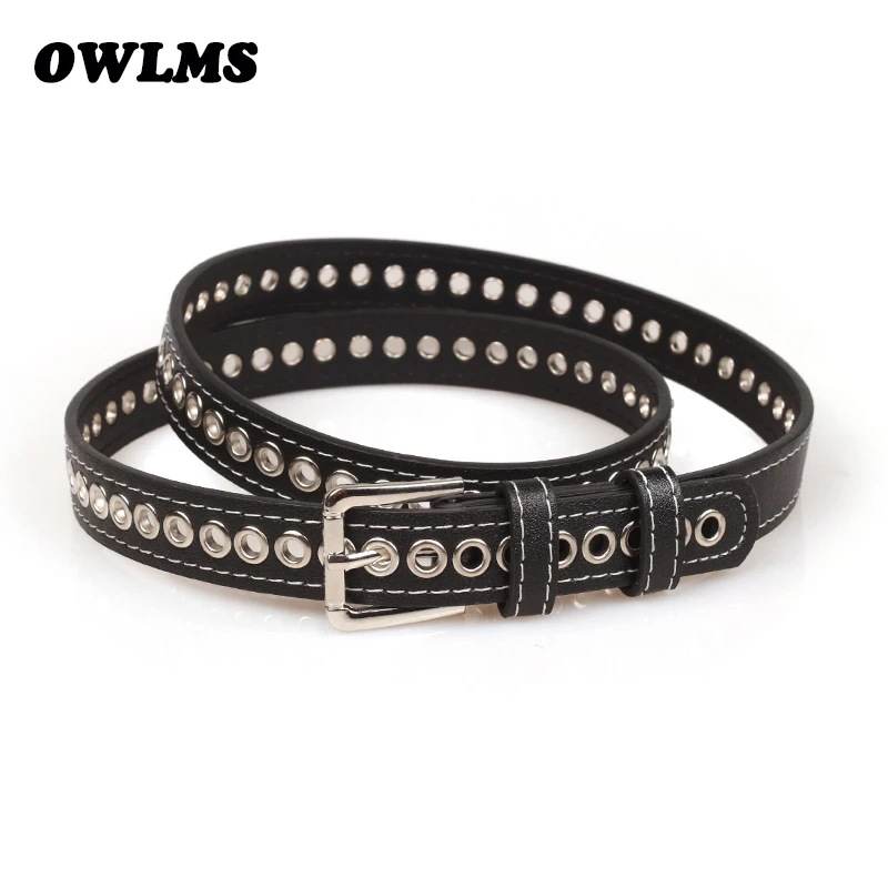 

student Belt female casual rivet metal decorative dress soft leather silver pin buckle thin leather hollow belt jean belts women