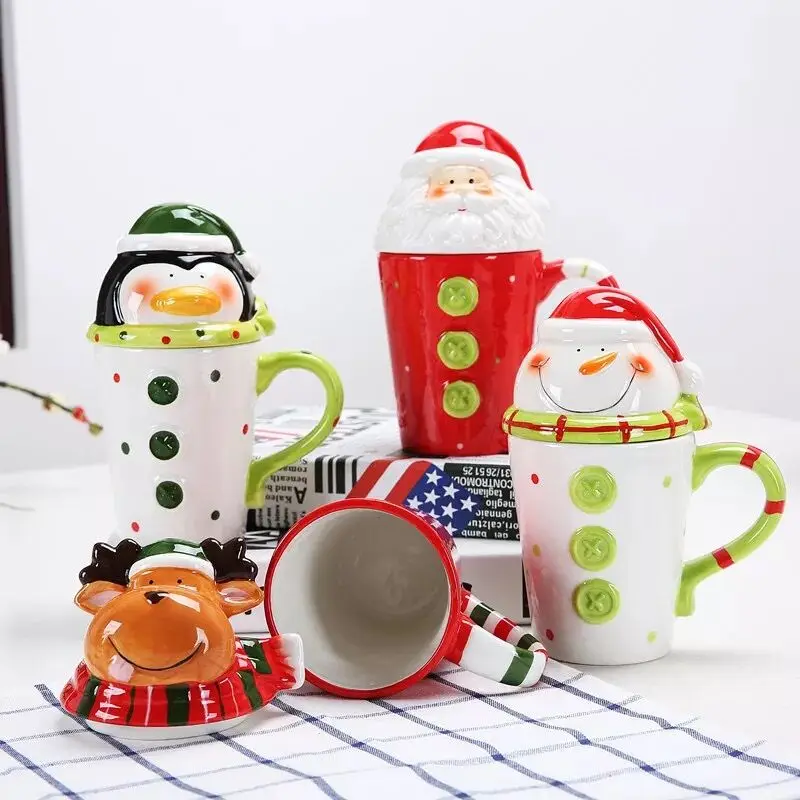Christmas mug Tea Cup Ceramic Coffee Cups Advanced Porcelain Cup with 3D Santa Claus lids 380ML cute mug Xmas Gifts for friends