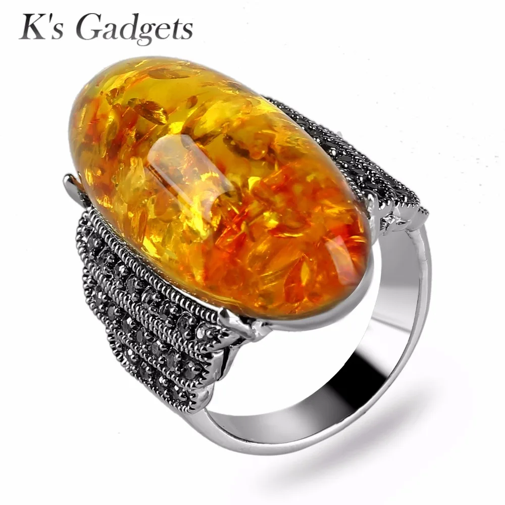 Искусственный камень большой кольца для женщин Винтаж Черный Кристалл горного