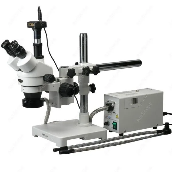 

Fiber Optic Stereo Microscope--AmScope Supplies 3.5X-90X Fiber Optic Y & Ring Lights Stereo Microscope + 10MP Camera