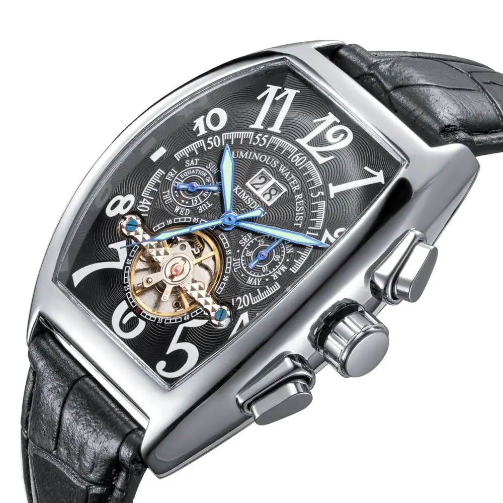 Мужские механические часы Tonneau Tourbillon Роскошные водонепроницаемые Модные деловые