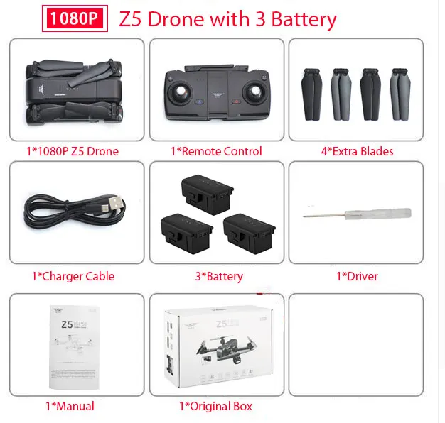 Дрон SJ Z5 с камерой 1080P gps Дрон 2,4G/5G Wifi FPV удерживающий высоту Квадрокоптер следущий за мной Радиоуправляемый квадрокоптер vs E58 X12 XS812 - Цвет: 1080P 3B Box