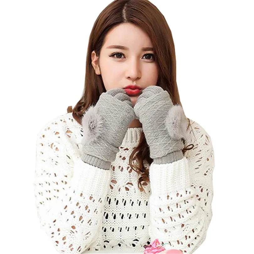 Женские шерстяные перчатки VISNXGI Темно Серые толстые зимние теплые варежки из