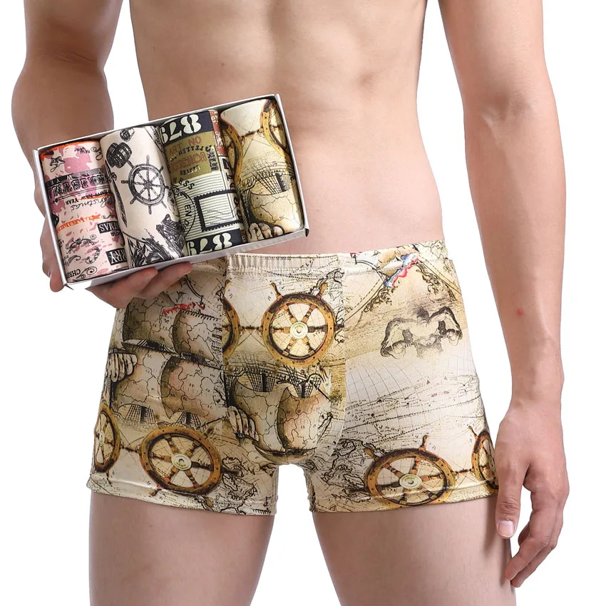 WTEMPO Brand 4 Pcslot Boxer for Men/ Men's Map Underwear Shorts Sexy Modal Fashion Comfortable Boxers Male Underpants