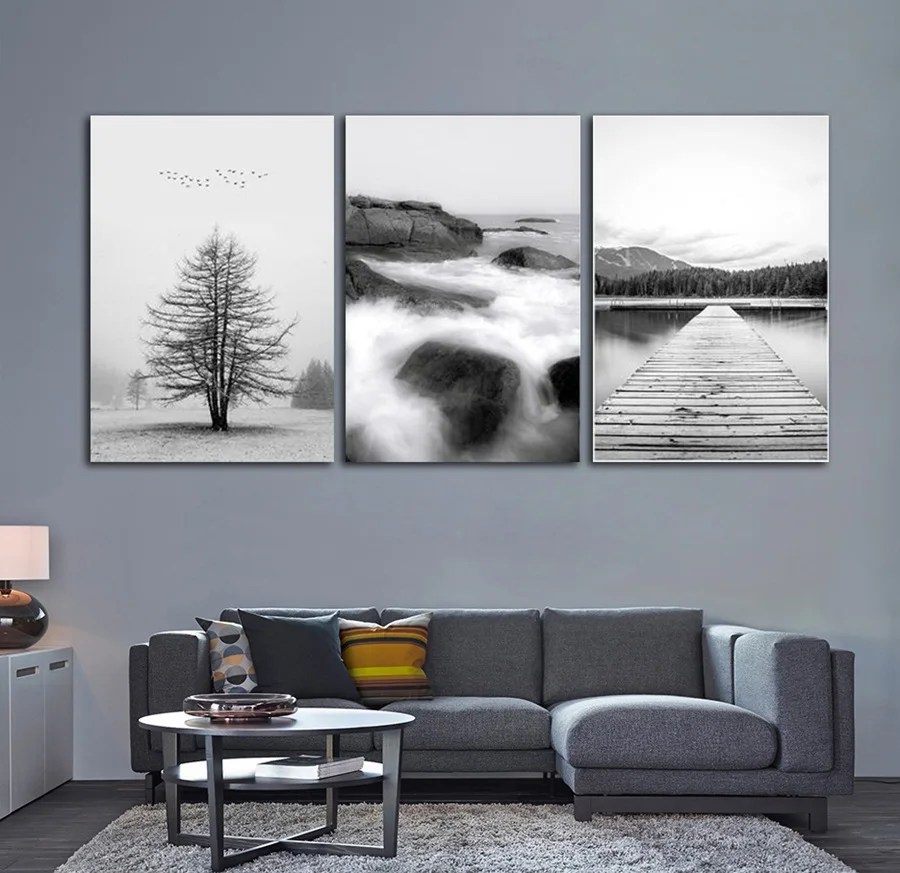 

Скандинавский минимализм, черно-белый морской деревянный мост, пейзаж, холст, живопись, Современное украшение для дома, настенное искусство...