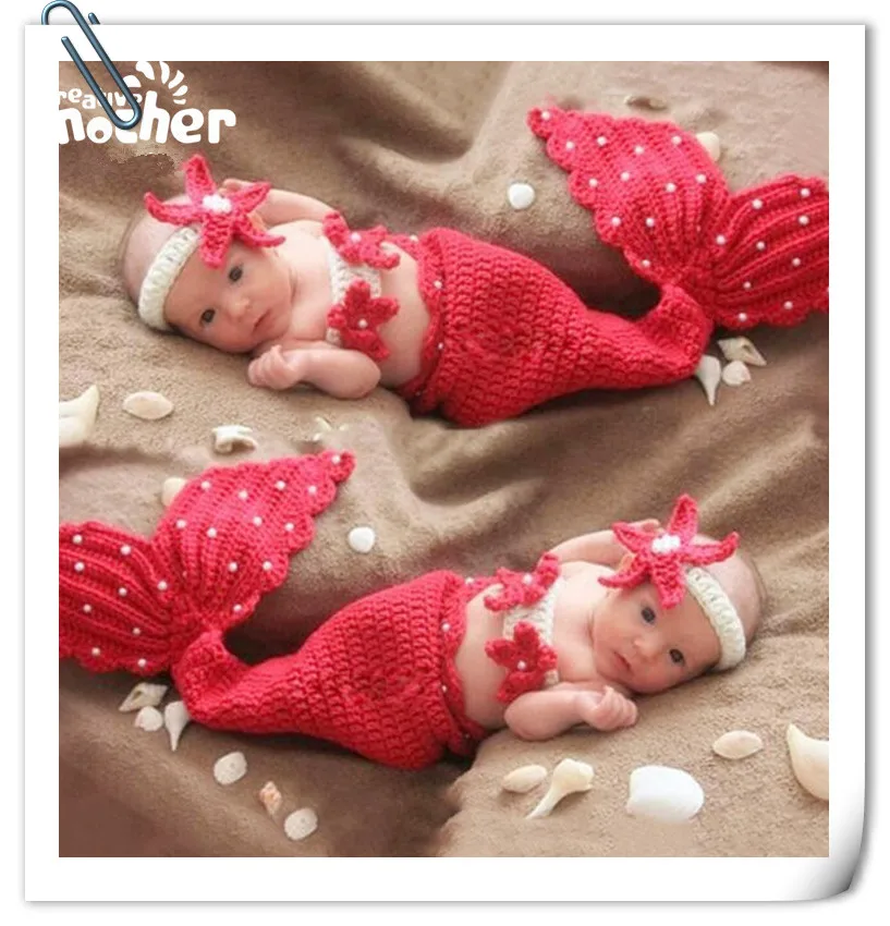 

Baby Photography Props Accessories Wool Knitted Mermaid Costume Headwear+Bra+Tail 3pcs/Set Baby Photo Props Newborn Fotografia