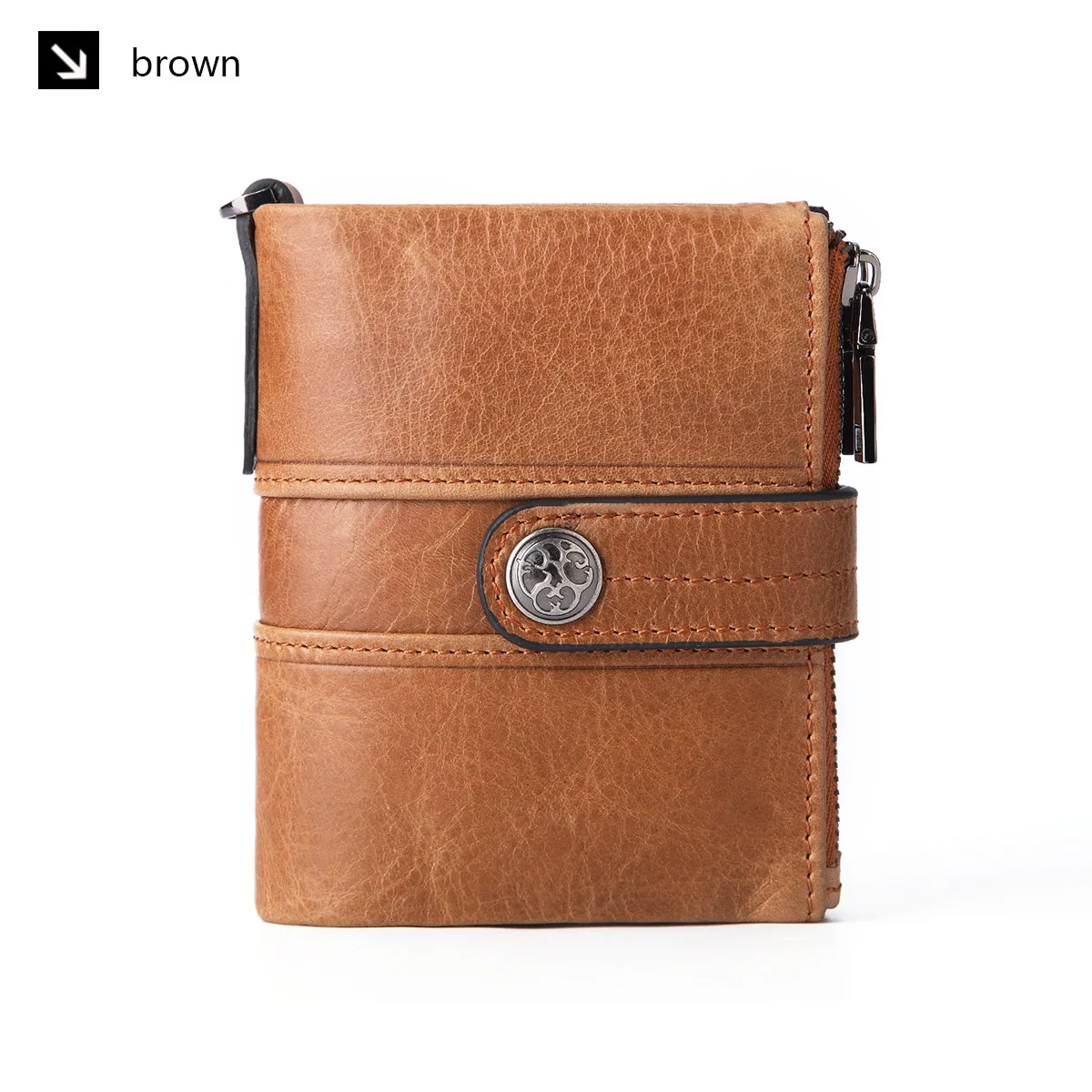 GENODERN Double Zipper Men Wallet of Hasp Design Genuine Leather Short Wallet for Men with Coin Pocket New Male Purse