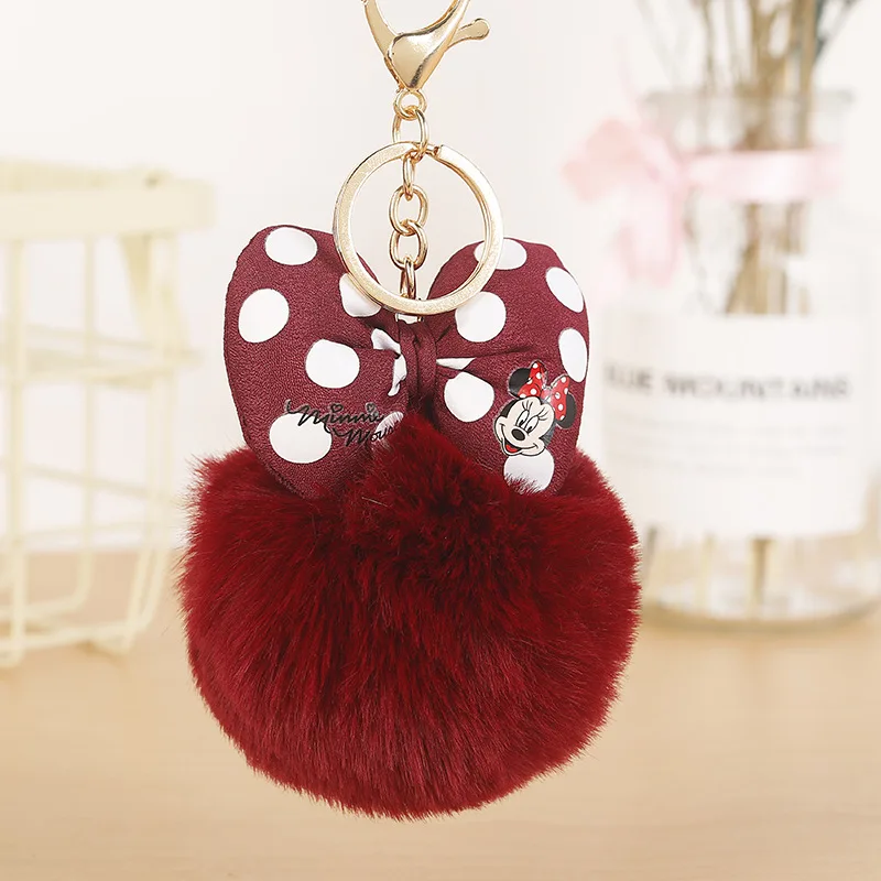 wine red Новая детская пижама с Микки Маусом Детские брелки Porte clef пушистый брелок помпон llavero шарик из меха кролика на сумку Шарм брелок Для женщин Chaveiro - Цвет: wine red