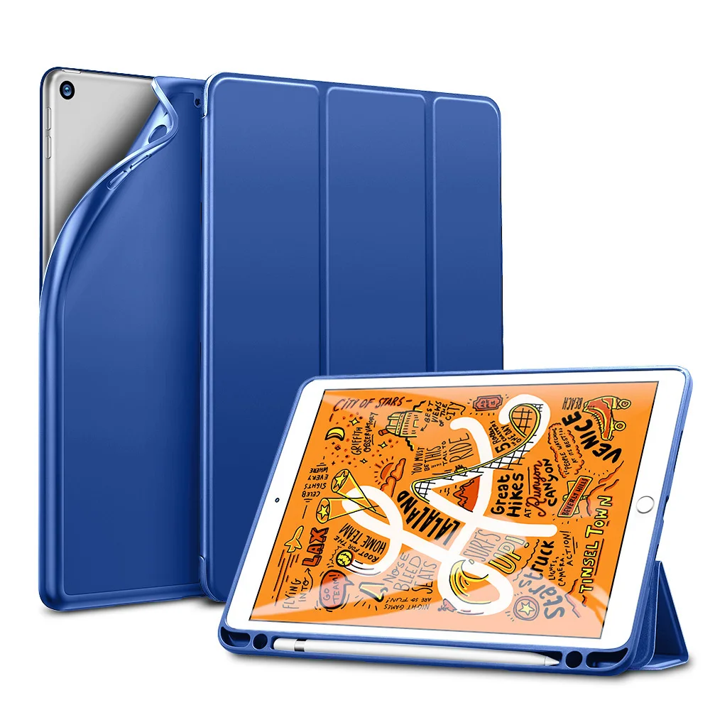 ESR чехол для iPad Mini 5 Folio крышка отделения для резинового масла мягкий гибкий прорезиненный трехслойный умный чехол с карандашом для iPad Mini - Цвет: Blue