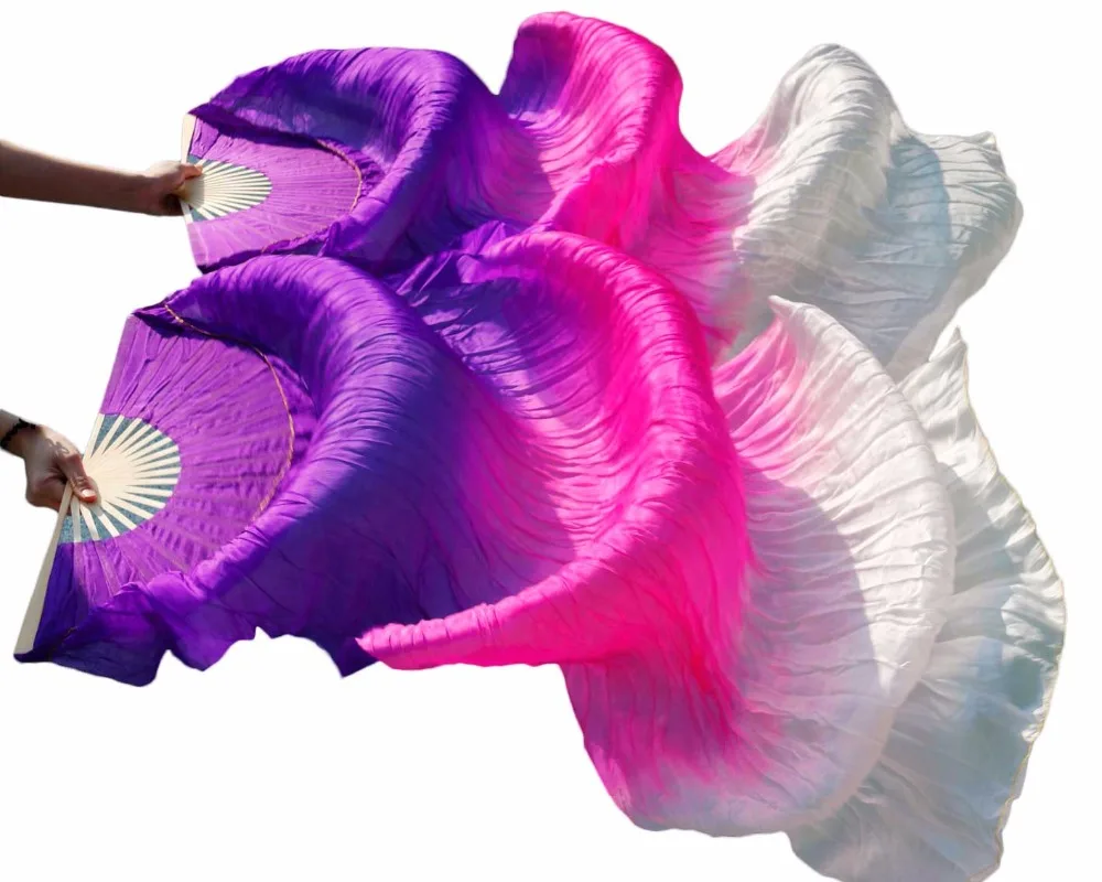 

180x90cm 100% Real Silk Belly Dance Fans 1Pair Left+Right hand Belly Dance Performance Fans Purple+Rose+White Can Be Customized