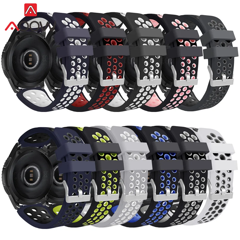 

22mm Silicone Watchband for Samsung Galaxy Watch 46mm version Holes Rubber Replacement Bracelet Band Strap for SM-R800 Silver