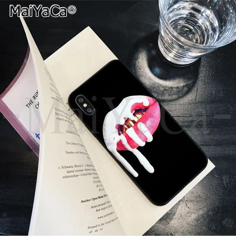 

MaiYaCa lip Black TPU Soft Rubber Phone Cover for Apple iPhone 8 7 6 6S Plus X XS MAX 5 5S SE XR Cellphones