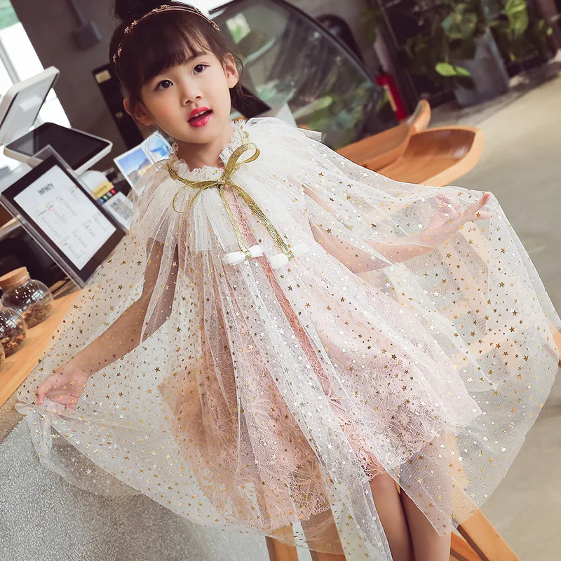 Summer Girls Dress Blazers Children's Shawl Baby Beach Wear Princess Jacket Cloak Chiffon Tulle Sequin Coat Boutique Cape | Детская