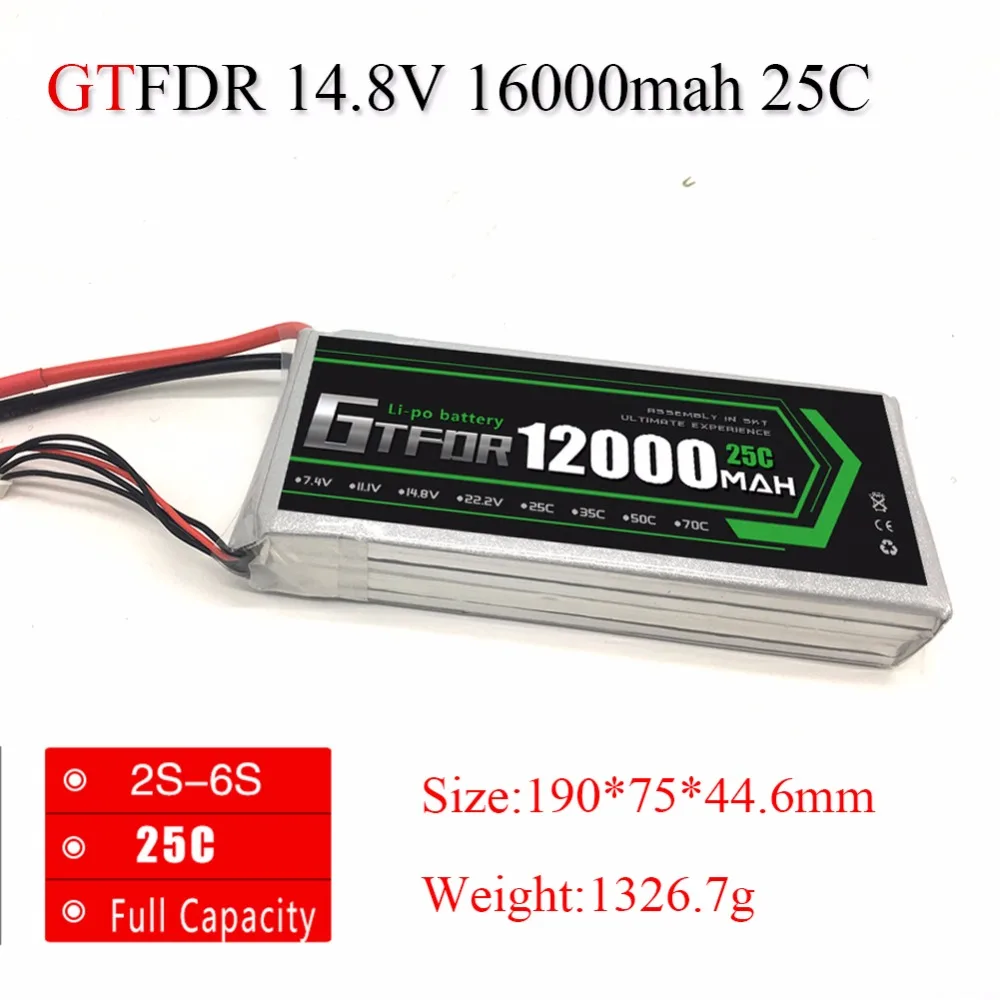 GTFDR RC самолет LiPo батарея 4S 14 8 V 16000mAh 25C для радиоуправляемого дрона квадрокоптера