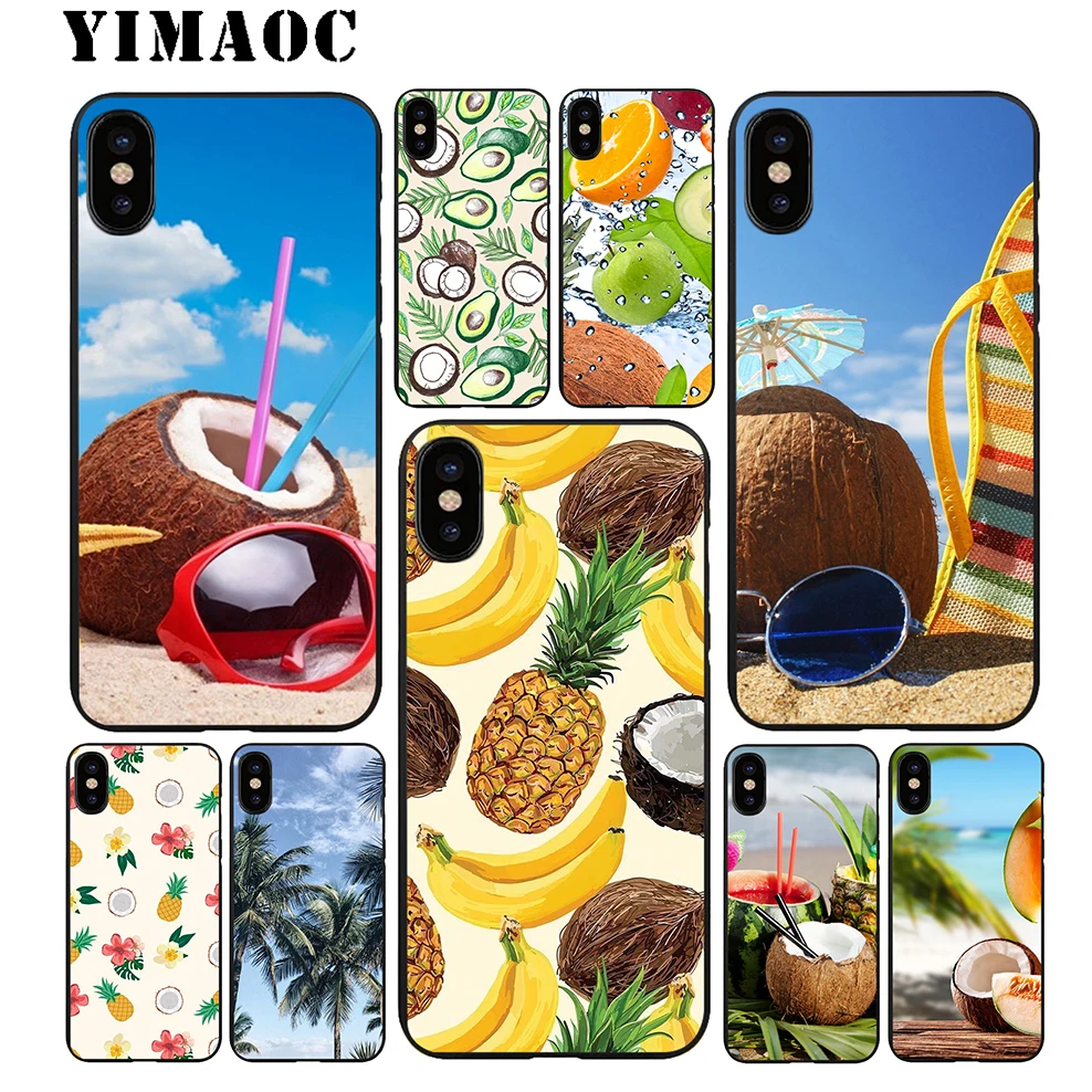 YIMAOC плод кокос пляж Мягкий ТПУ Черный силиконовый чехол для iPhone X или 10 8 7 6 6S Plus 5 5S