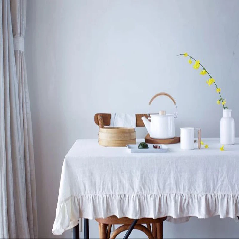 Скатерть из натурального льна с оборками во французском стиле|table cover|white linen table