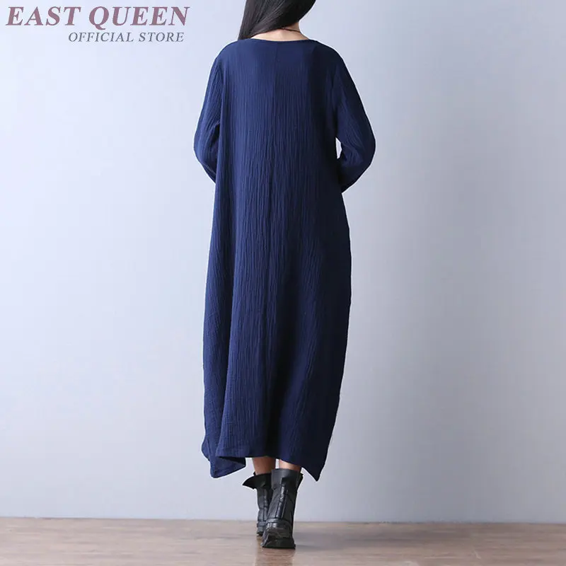 Dress Autumn 2019 Robe Vintage Femme Retro Long Sleeve Oversize Vietnam Meditation Elegant Chinese Dresses DD1261 | Тематическая