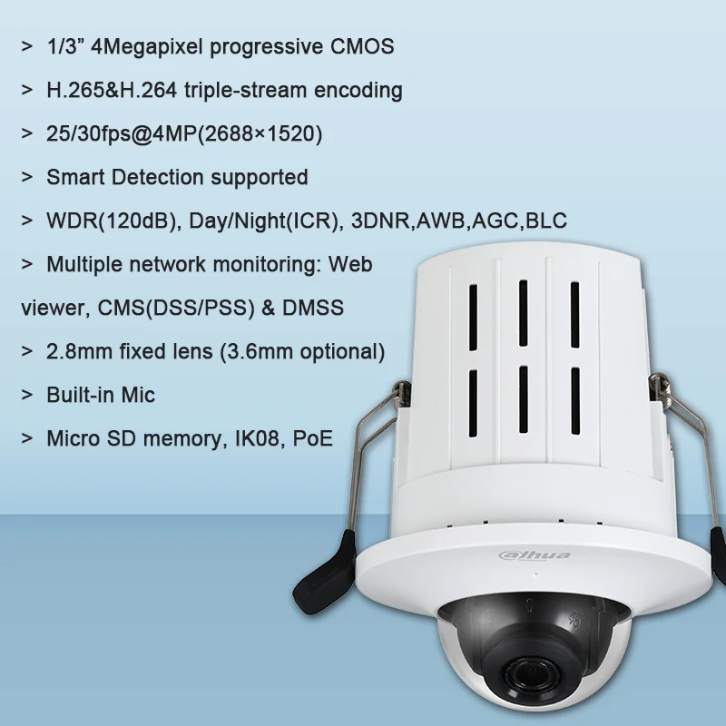 Оригинальный Dahua IPC HDB4431G AS 4MP HD Встраиваемая купольная сетевая камера