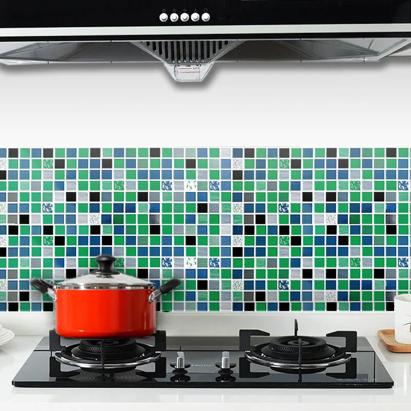 

Скандинавский современный зеленый кухонный маслостойкий моасический стикер для плитки ПВХ водонепроницаемый настенный стикер для ванной ...