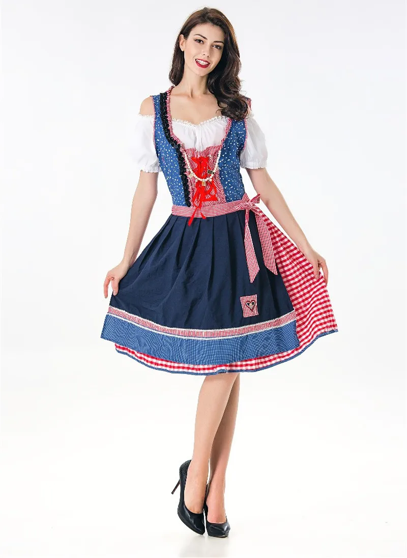 

Fashion Oktoberfest Costume German Bavarian Fancy Dress Up Dirndl Lederhosen Beer Girl Maid Costume