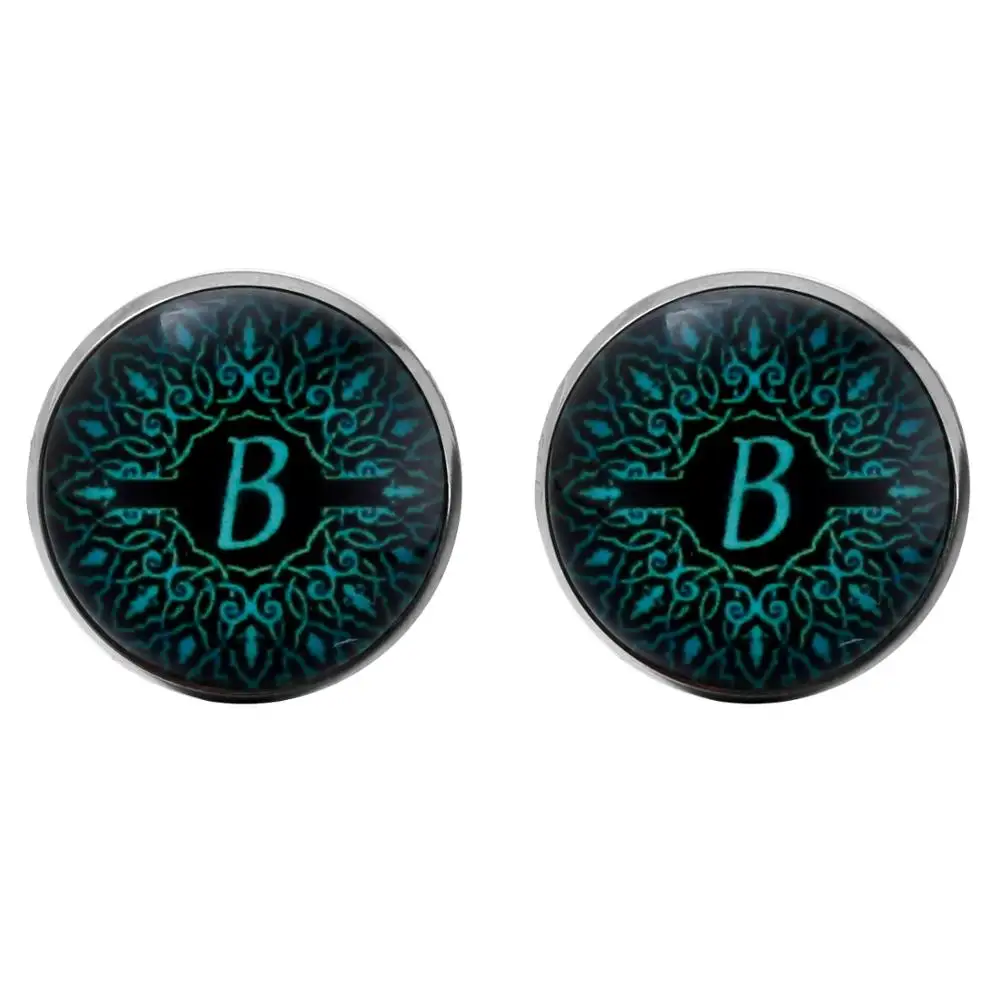 MeMolissa A-Z Alphabet Cuff Link Letter B Cufflinks for Gentleman Blue Pattern Links mens gemelos bouton manchette | Украшения и