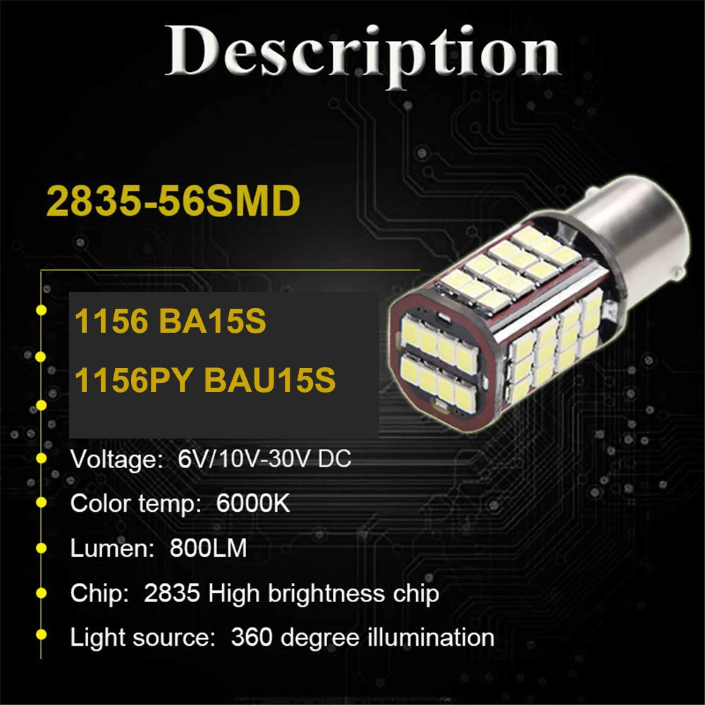 2x6V 10 30V 1156 BAU15S светодиодный 2835 Лампы BA15S P21W S25 6000K Резервное копирование светильник