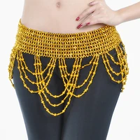 women belly dance costume accessories fringes hip scarf stretchy thread wrap skirt with round beads belt