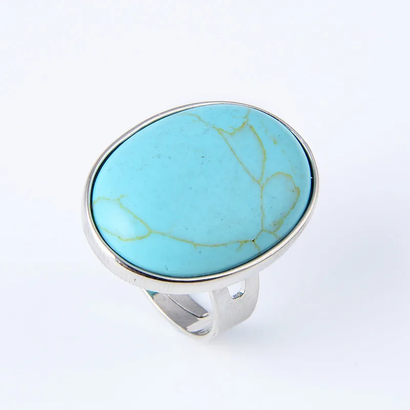 turquoises Кольцо на палец с натуральным камнем рейки для мужчин и женщин, розовое овальное кольцо с кварцевым тигровым глазом, лазурит, черный обсидиан, вечерние ювелирные изделия - Цвет основного камня: turquoises