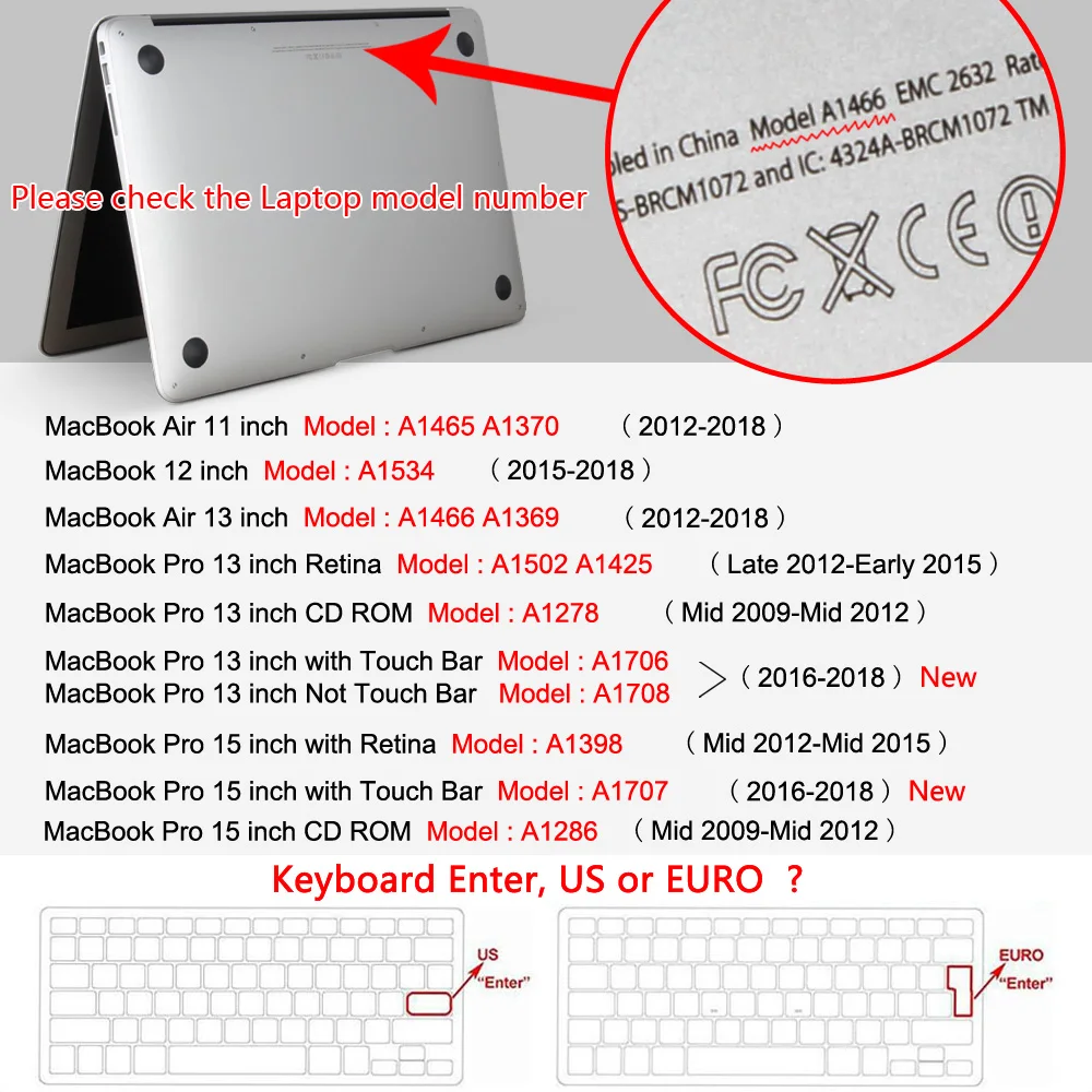 

English EURO Enter keyboard Cover for Macbook Air 11" 11.6 inch Model A1465 A1370