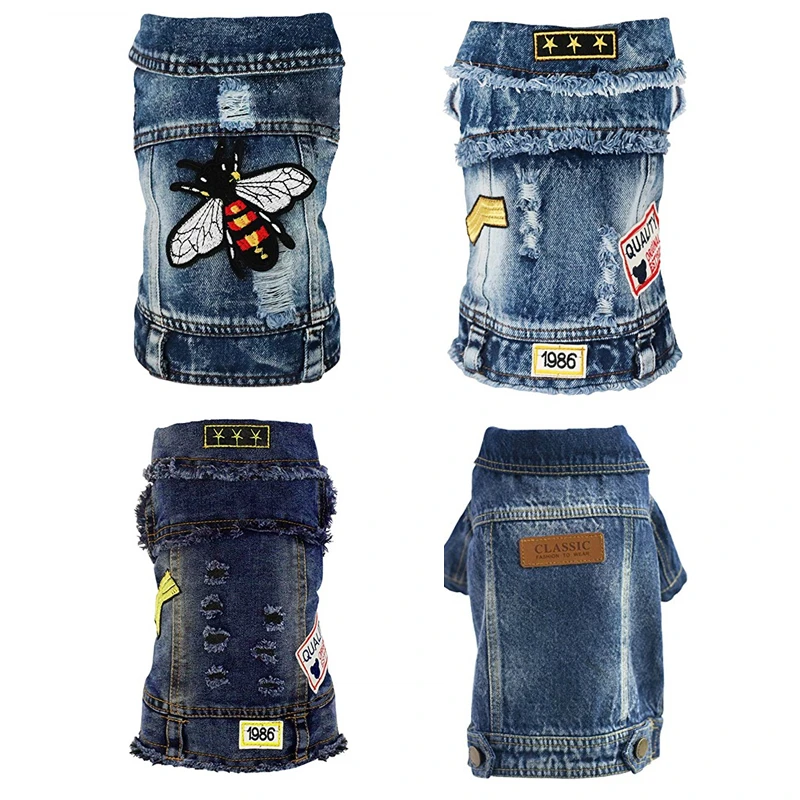 

Одежда для домашних животных, джинсовая куртка для собак, классное Синее джинсовое пальто, классические толстовки с капюшоном для щенка, си...